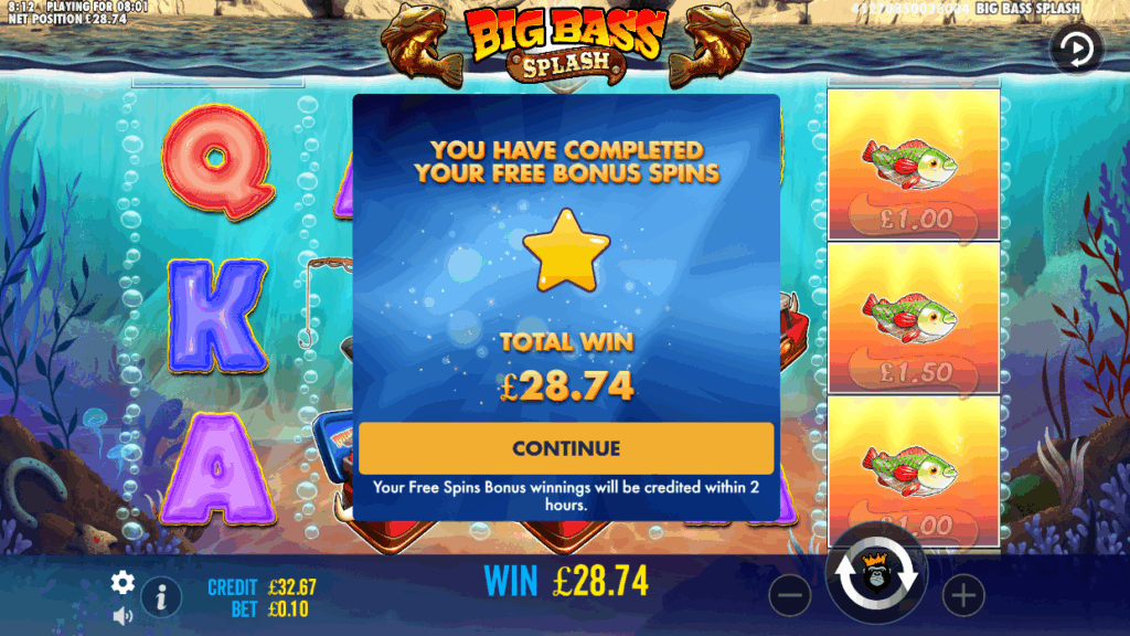 Big win from free spins.